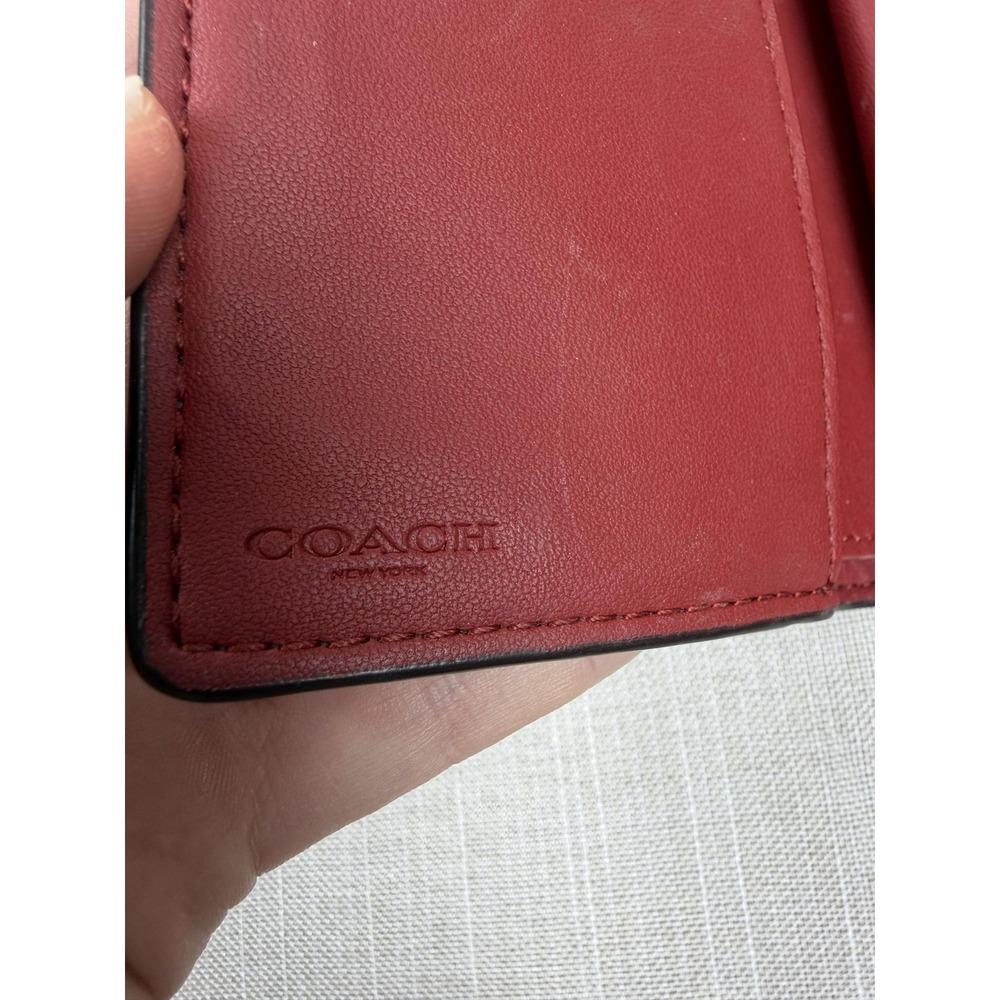 Coach Wallet Womens One Size Brown Red Signature Logo Zip Around Bifold Leather - Picture 7 of 12